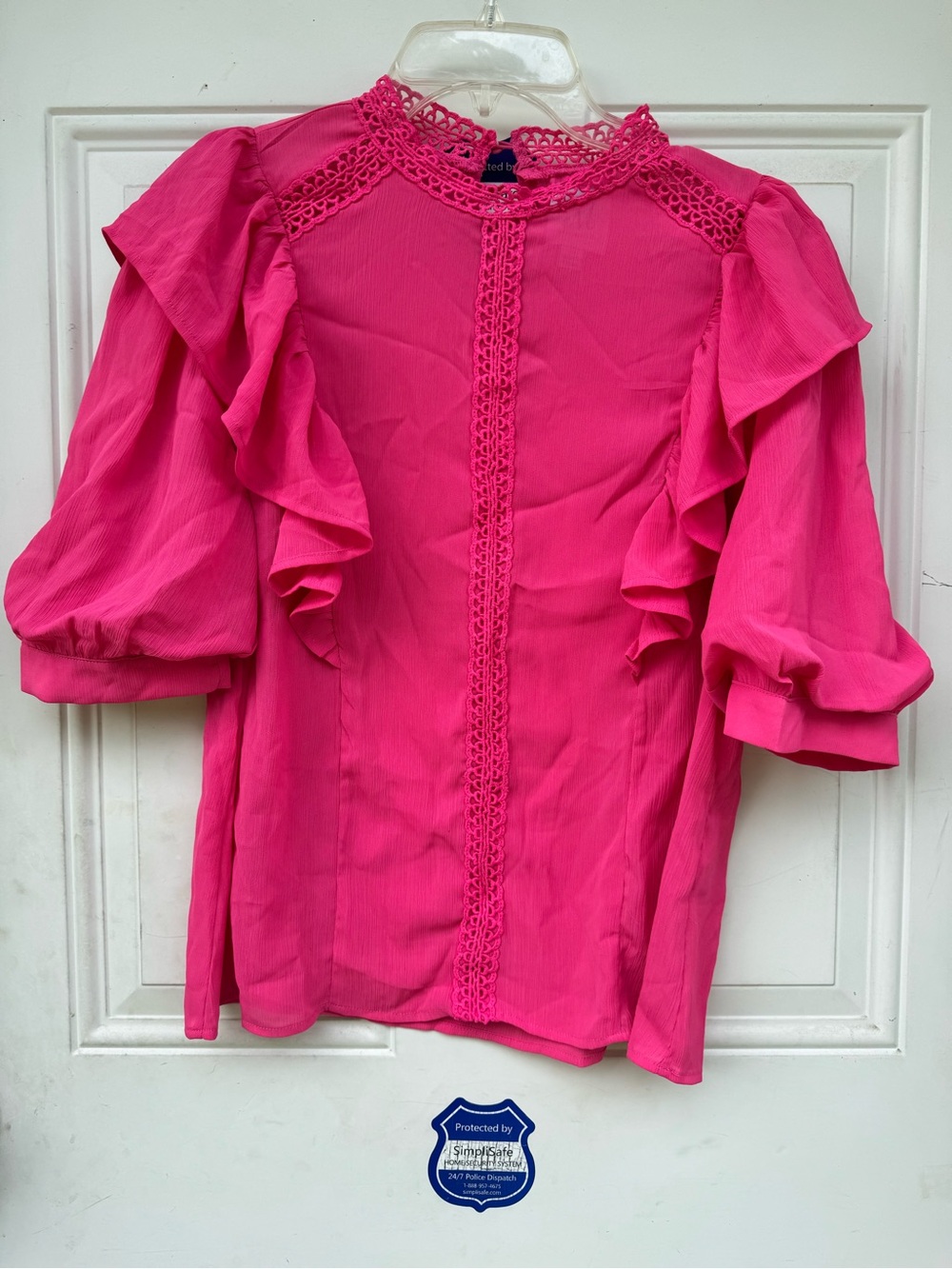 Women's Hot Pink Ruffle Crochet-Trim Blouse—NWOT